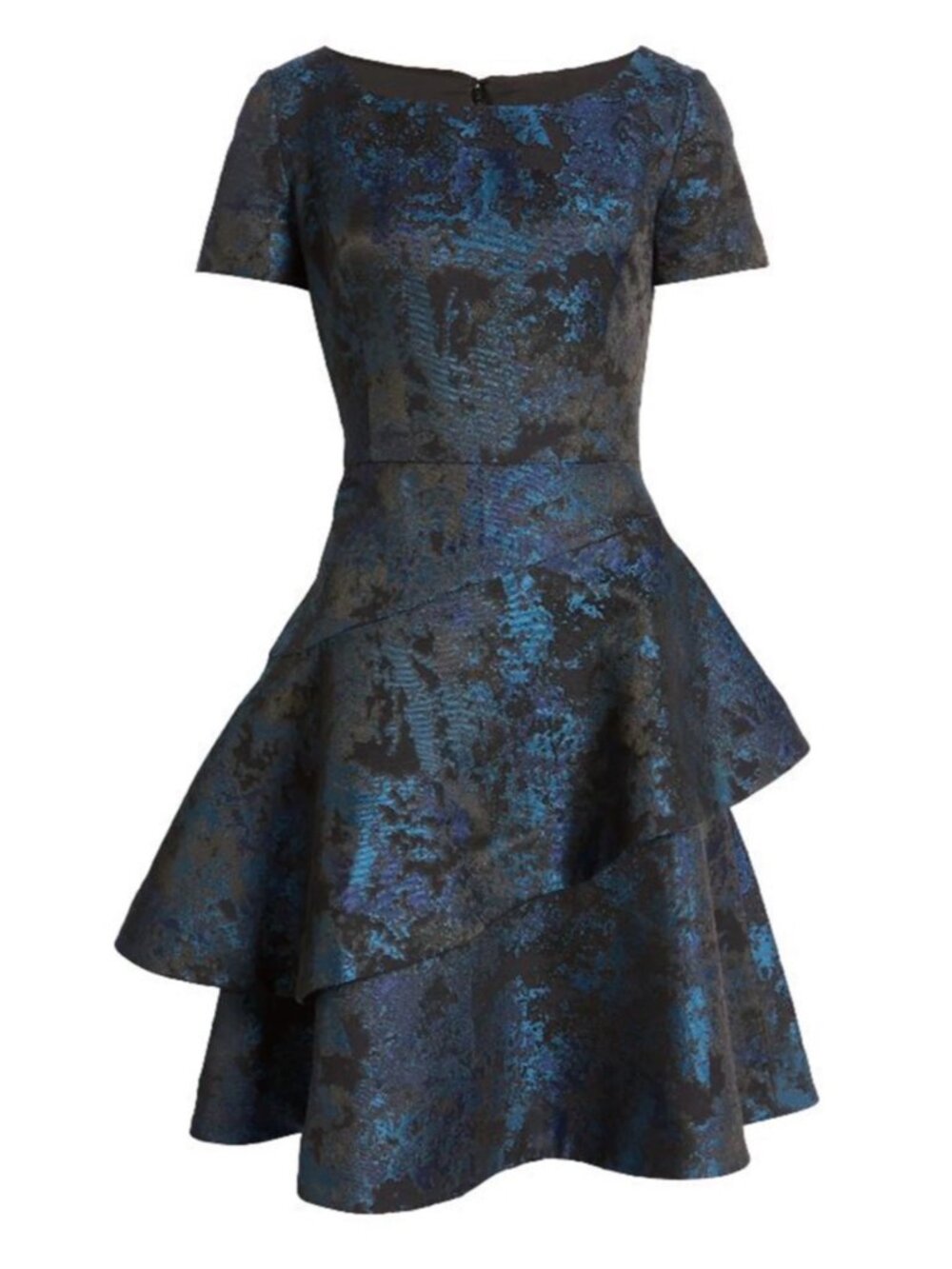 Anthropologie SHANI Asymmetric Tiered Jacquard Dress Blue Black US 10 NWOT
